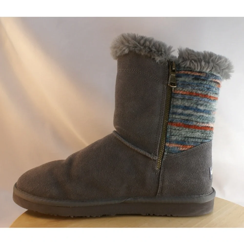 Lamo Willow Grey Suede Knit Back Faux Fur Lined Boots MU20110QV Womens 10